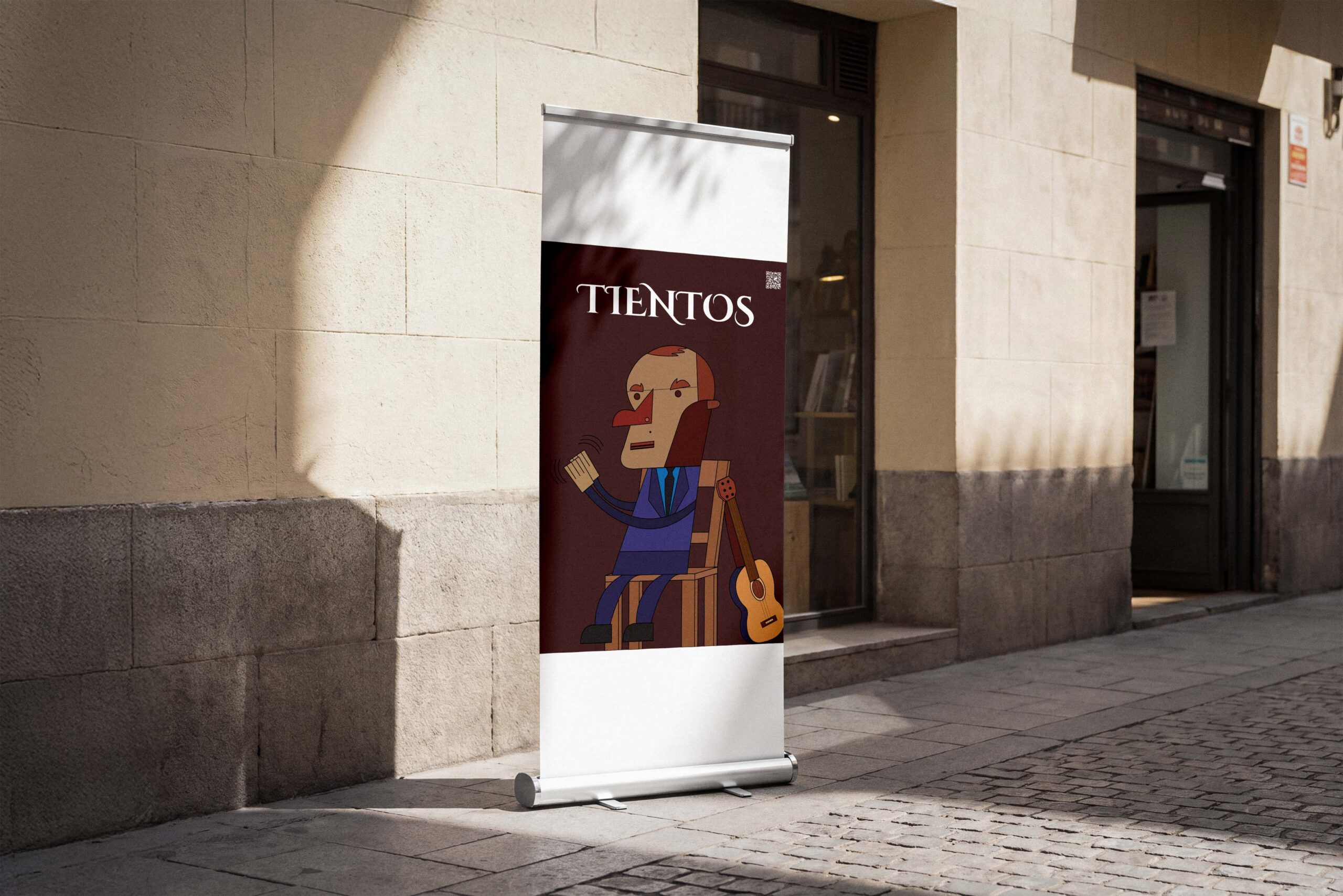 01 Free Outdoor Roll-Up Banner Mockup with Leaf Shadow